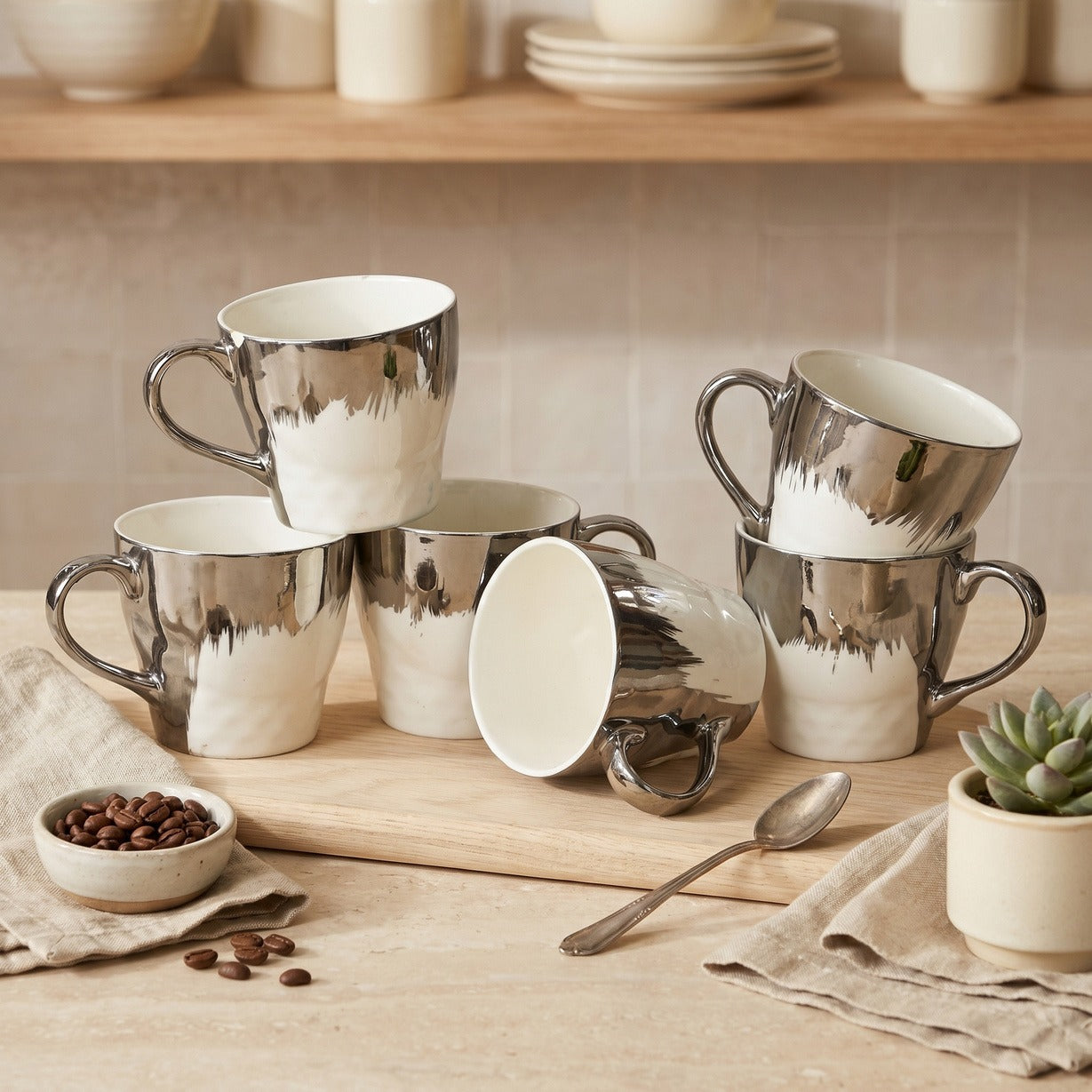 Luxury Gold Ceramic Coffee Mug Set of 6 | Premium Glossy Tea & Coffee Cups | Modern Drinkware by Urban Clay Craft