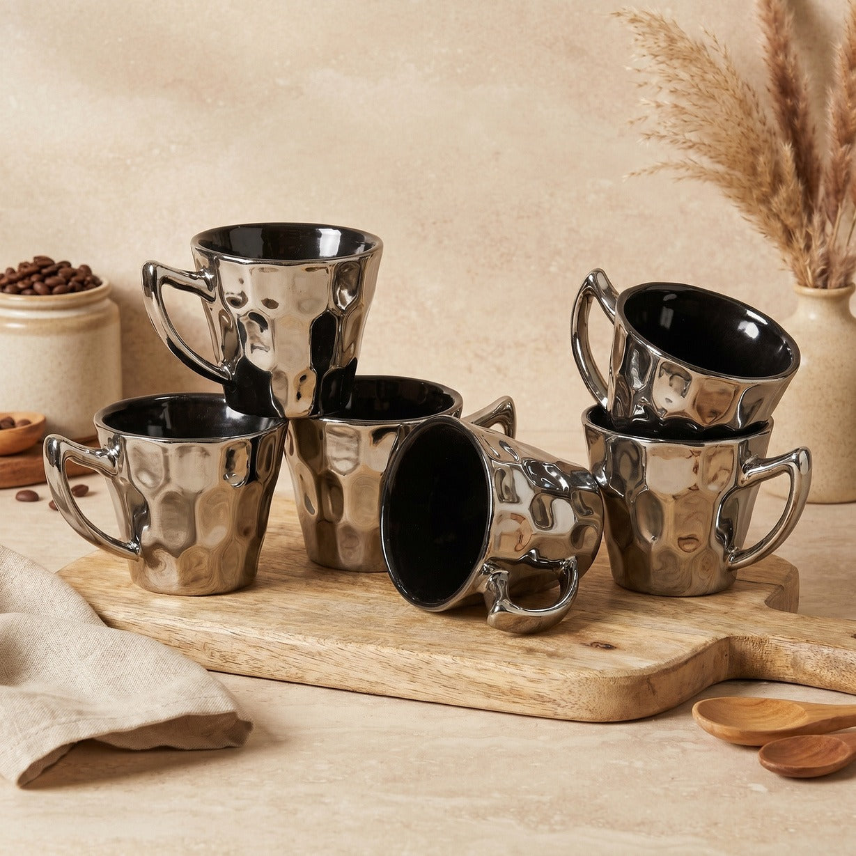 Luxury Gold Ceramic Coffee Mug Set of 6 | Premium Glossy Tea & Coffee Cups | Modern Drinkware by Urban Clay Craft