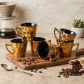 Urban Clay Craft Premium Golden Black Ceramic Coffee Mug Set with Hammered Textured Finish | Luxury Coffee Cups for Tea, Espresso & Cappuccino | Elegant Home, Office & Café Drinkware