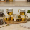 Urban Clay Craft Premium Golden White Ceramic Coffee Mug Set with Greek Key Pattern | Luxury Tea & Coffee Cups for Home, Office, Café & Gifting